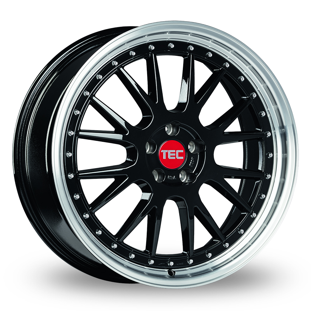 19 Inch TEC Speedwheels GT EVO Black Polished Lip Alloy Wheels