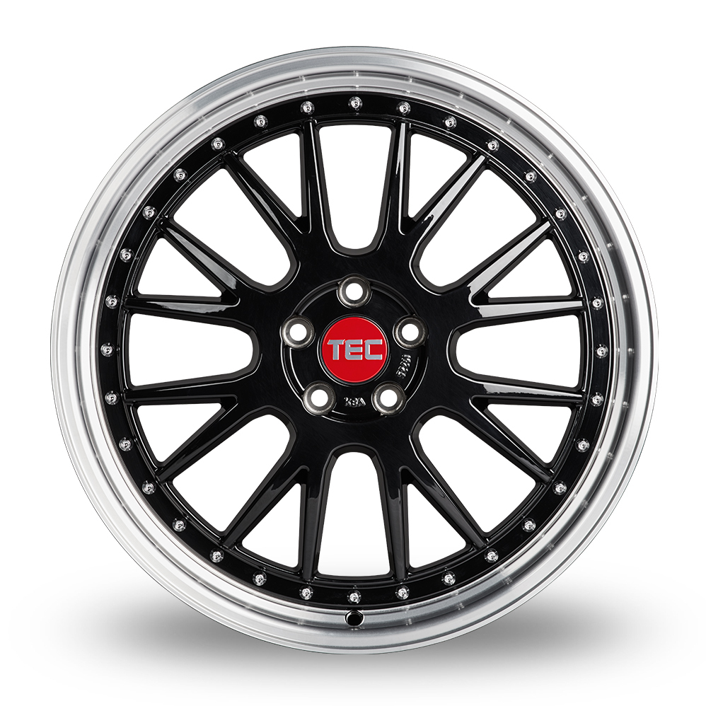 19 Inch TEC Speedwheels GT EVO Black Polished Lip Alloy Wheels